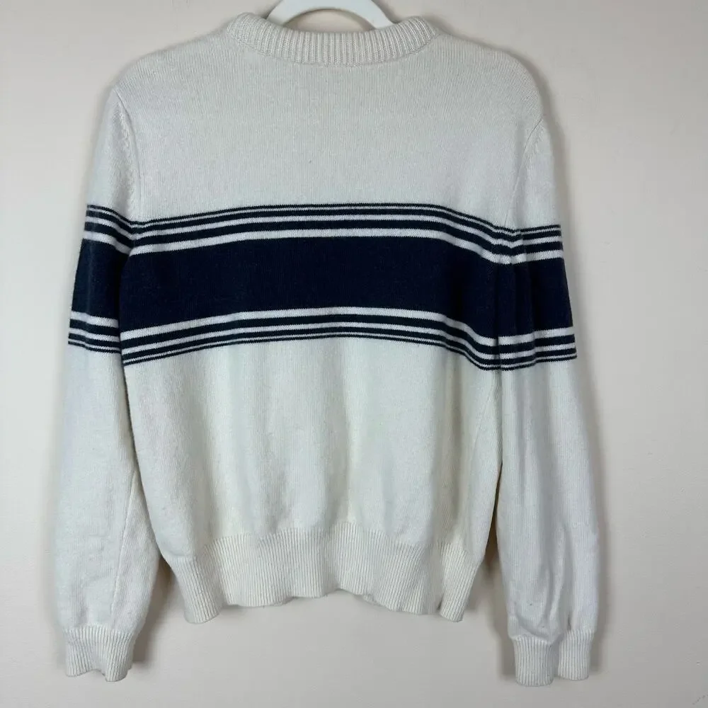 Tory Burch Womens Wool Sweater Size XL Striped Nautical Preppy Old Money Coastal